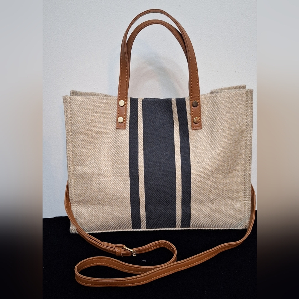 Canvas Mini Tote with Black Stripe - NEW